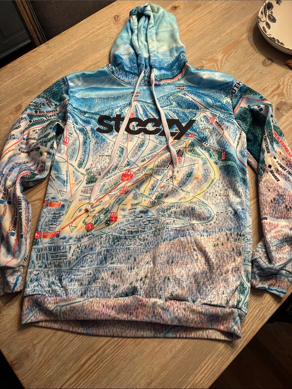 Steezy Men's Blue All-Over Sunday River Ski Resort Print Hoodie Sweatshirt